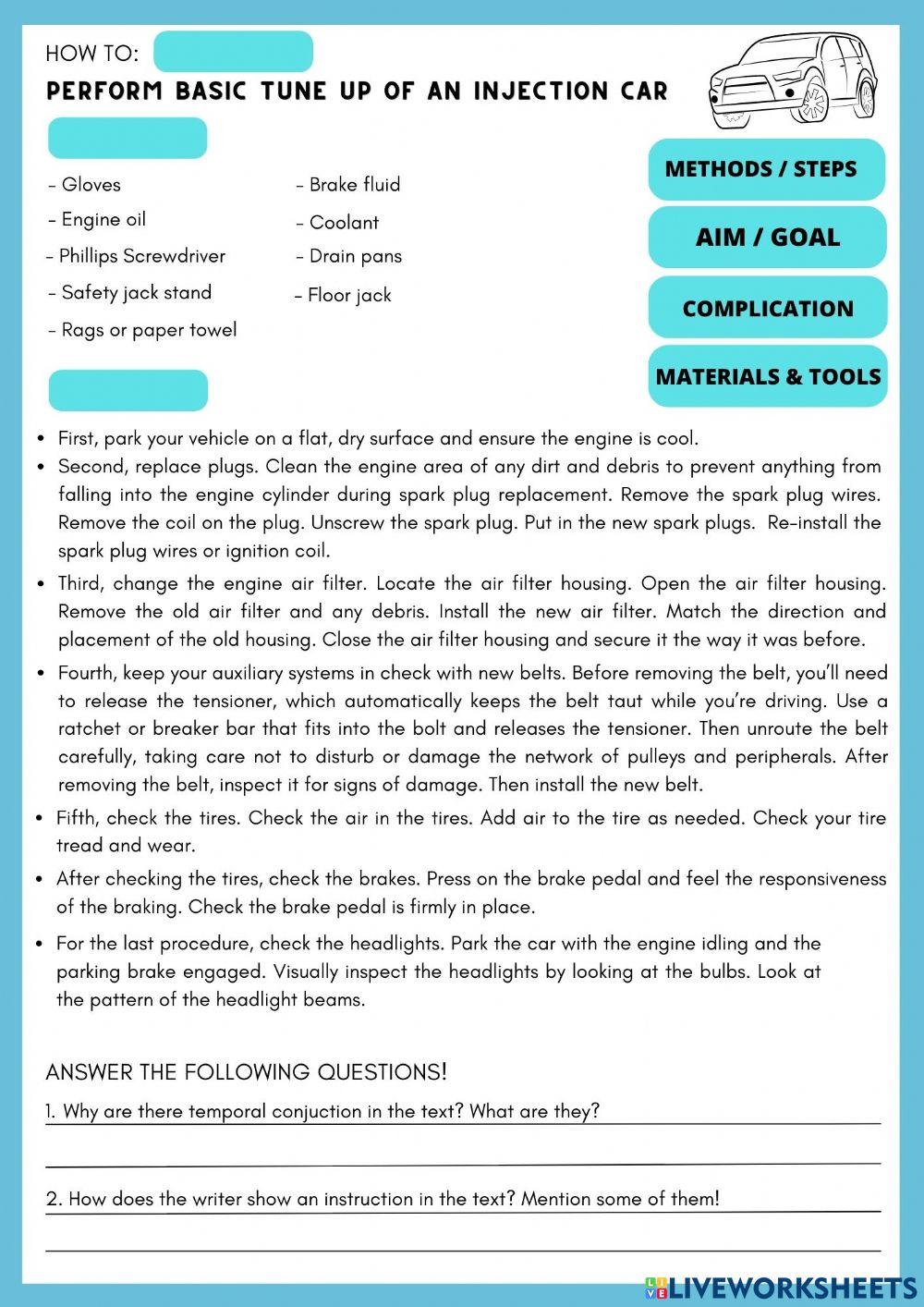 Tune up procedure of a car