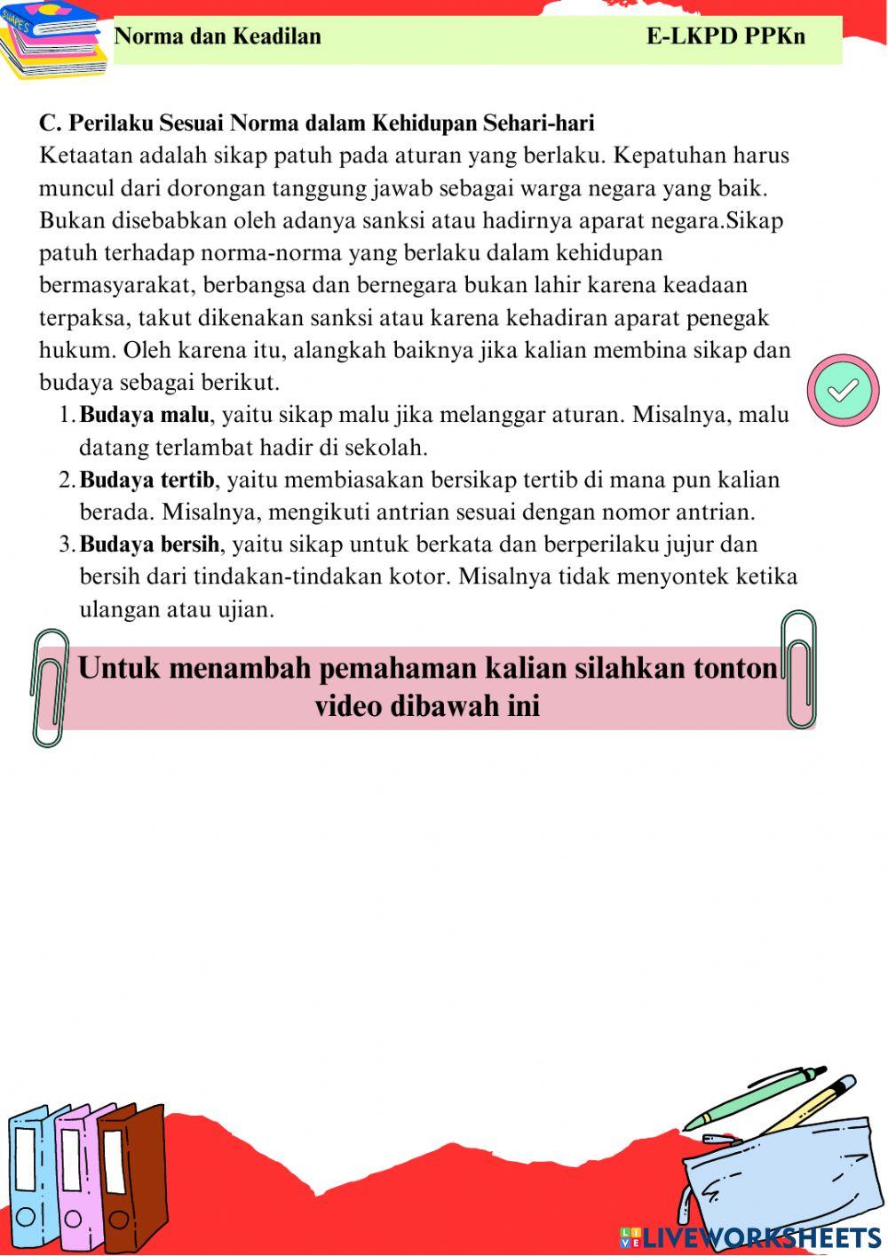 E-LKPD  Kelas 7 Bab II: Norma dan Keadilan