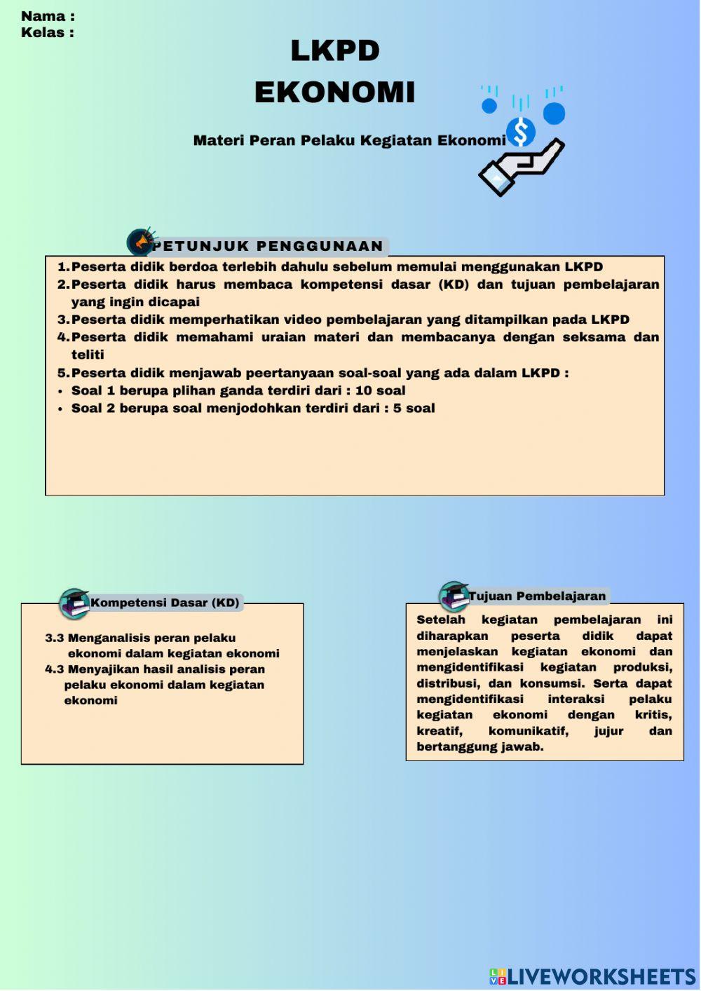 Peran Pelaku Kegiatan Ekonomi