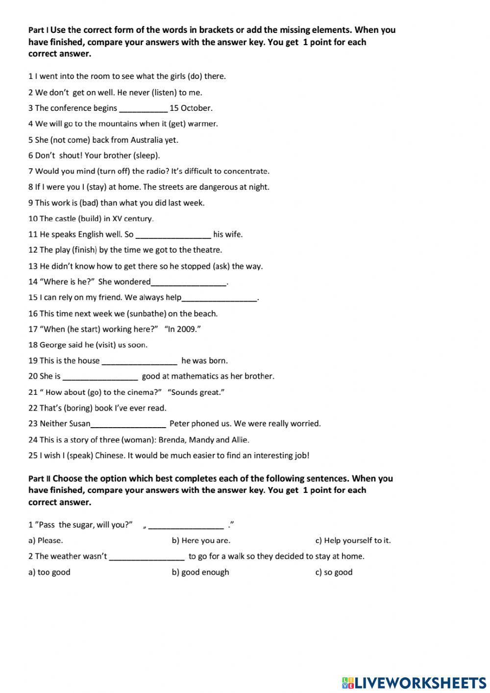 Placement test online exercise for | Live Worksheets