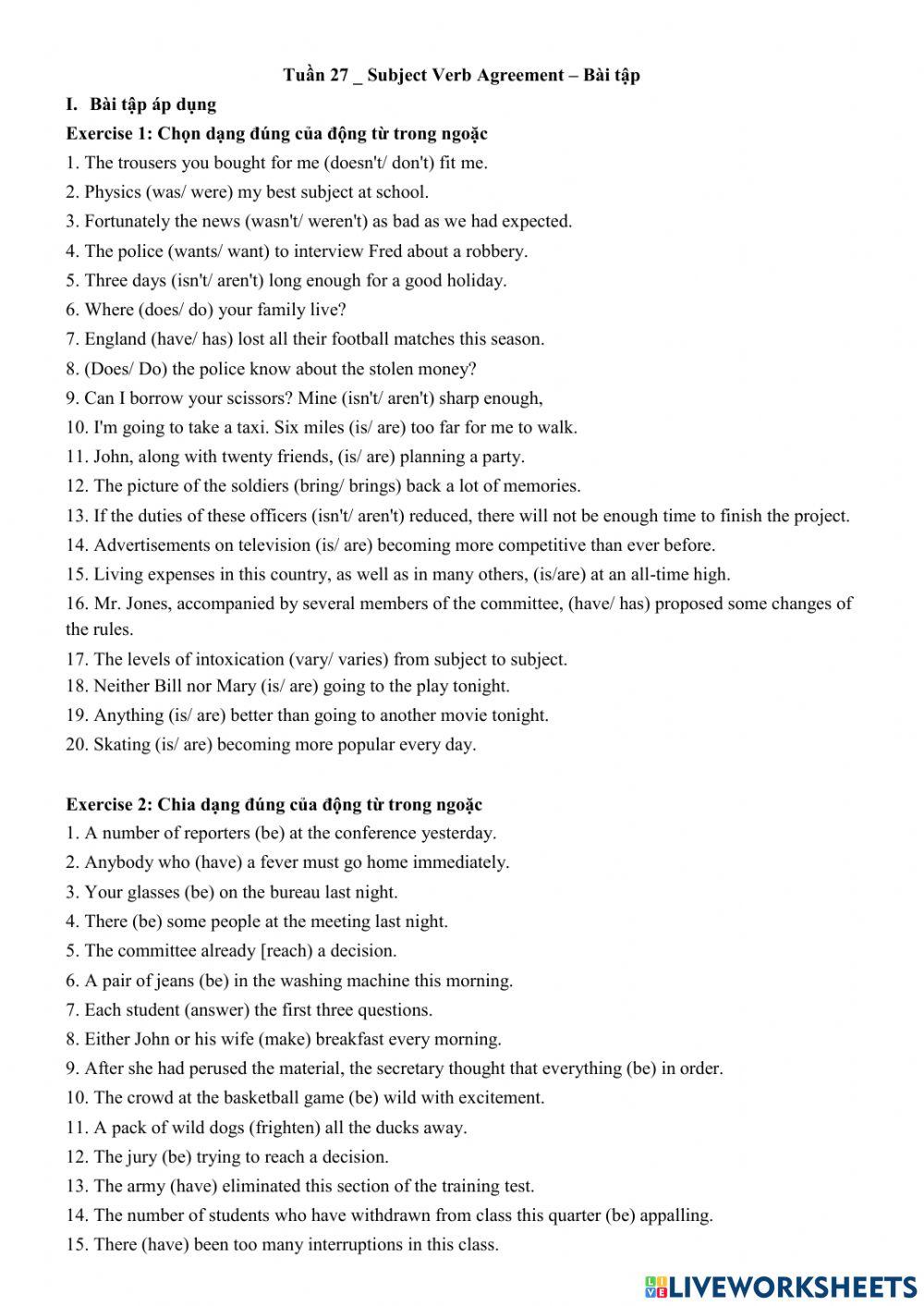 Subject Verb agreement