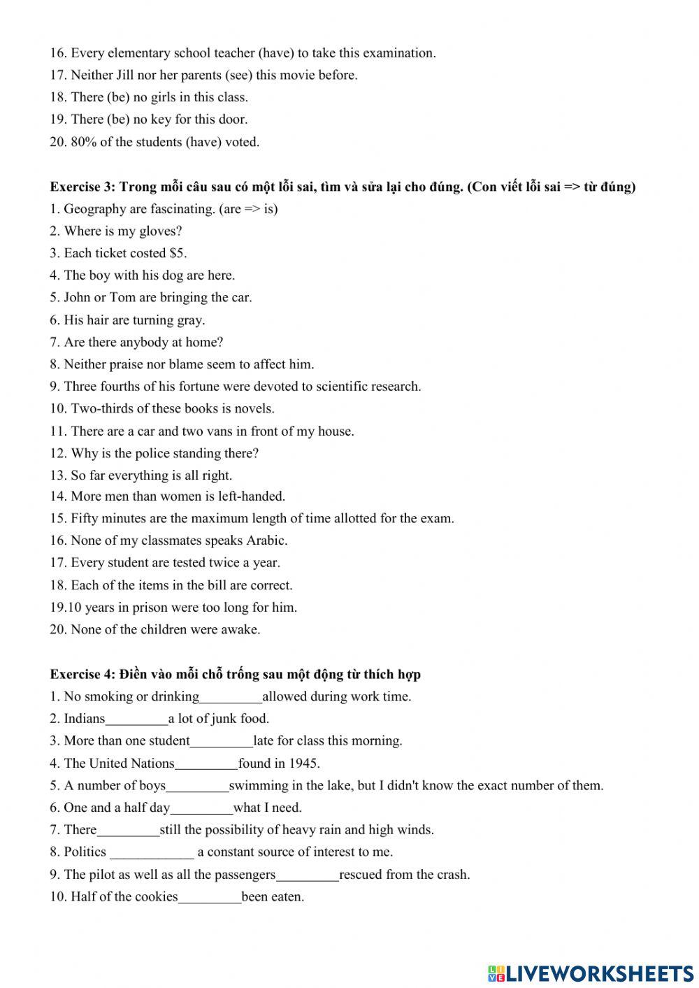 Subject Verb agreement