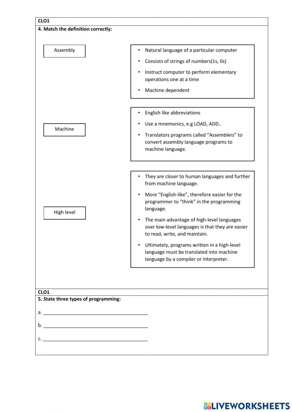 Introduction to C Programming worksheet | Live Worksheets