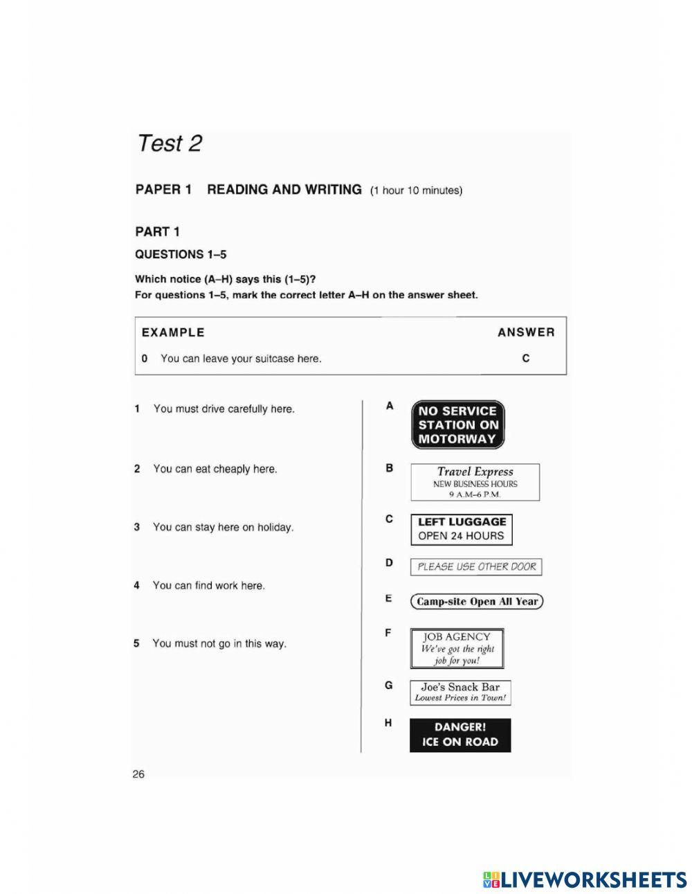 KET 1 Test 2 Reading