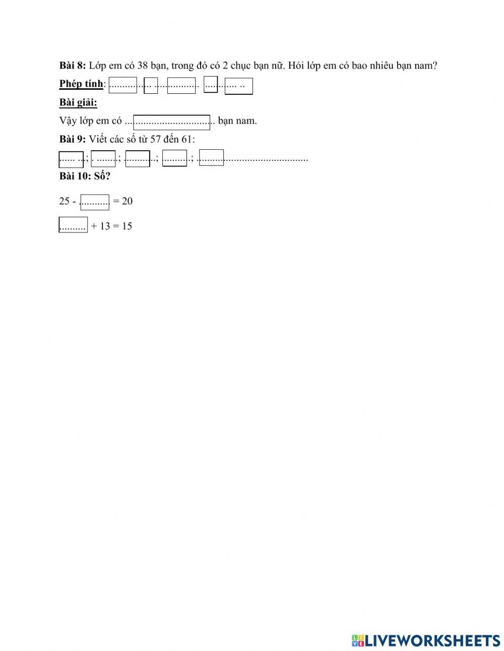 Ôn tập toán lớp 1