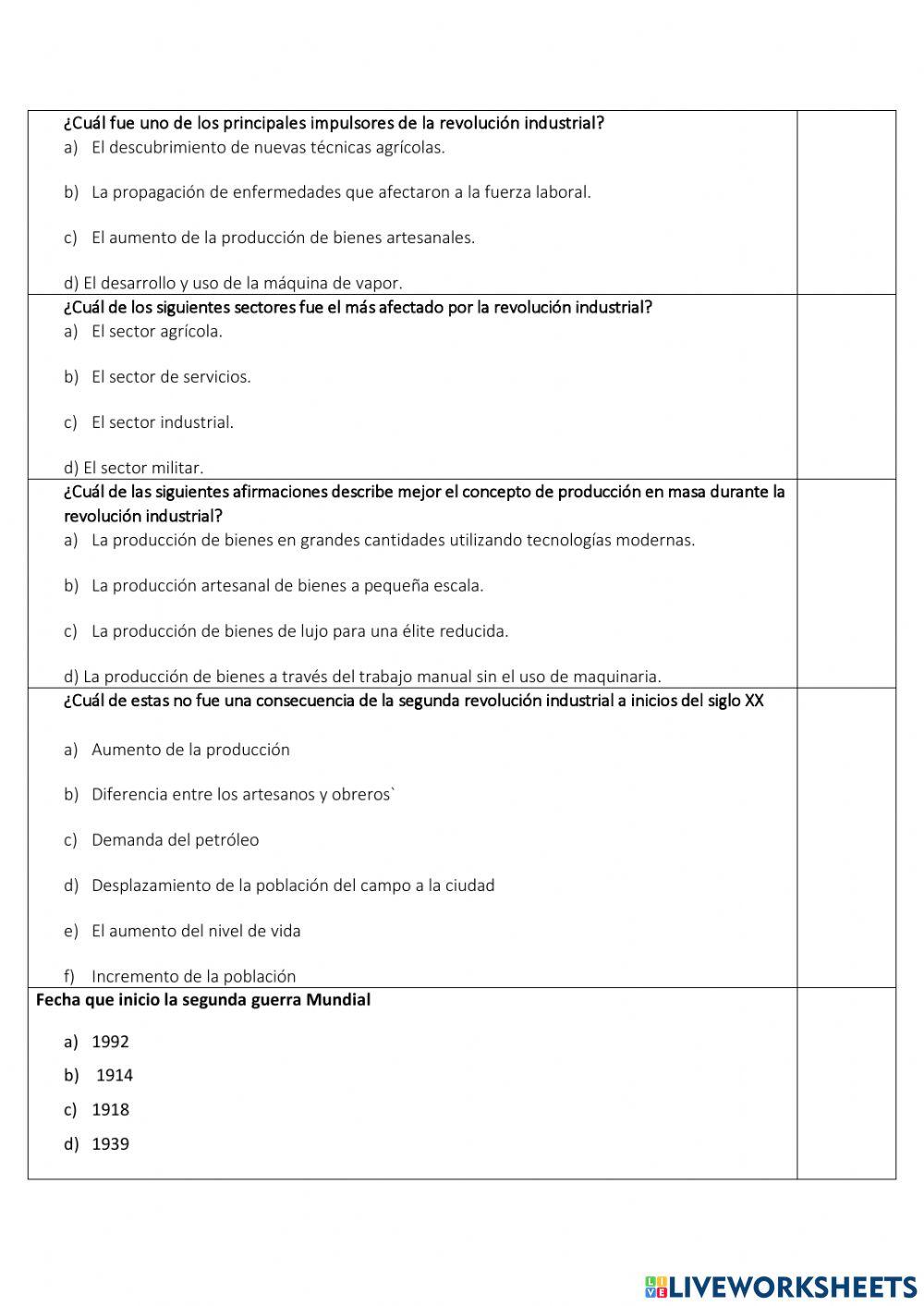 Cuestionario de sociales 10mo
