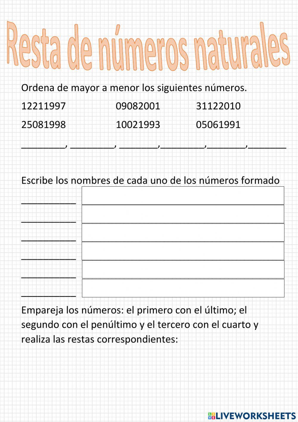 Resta con números naturales