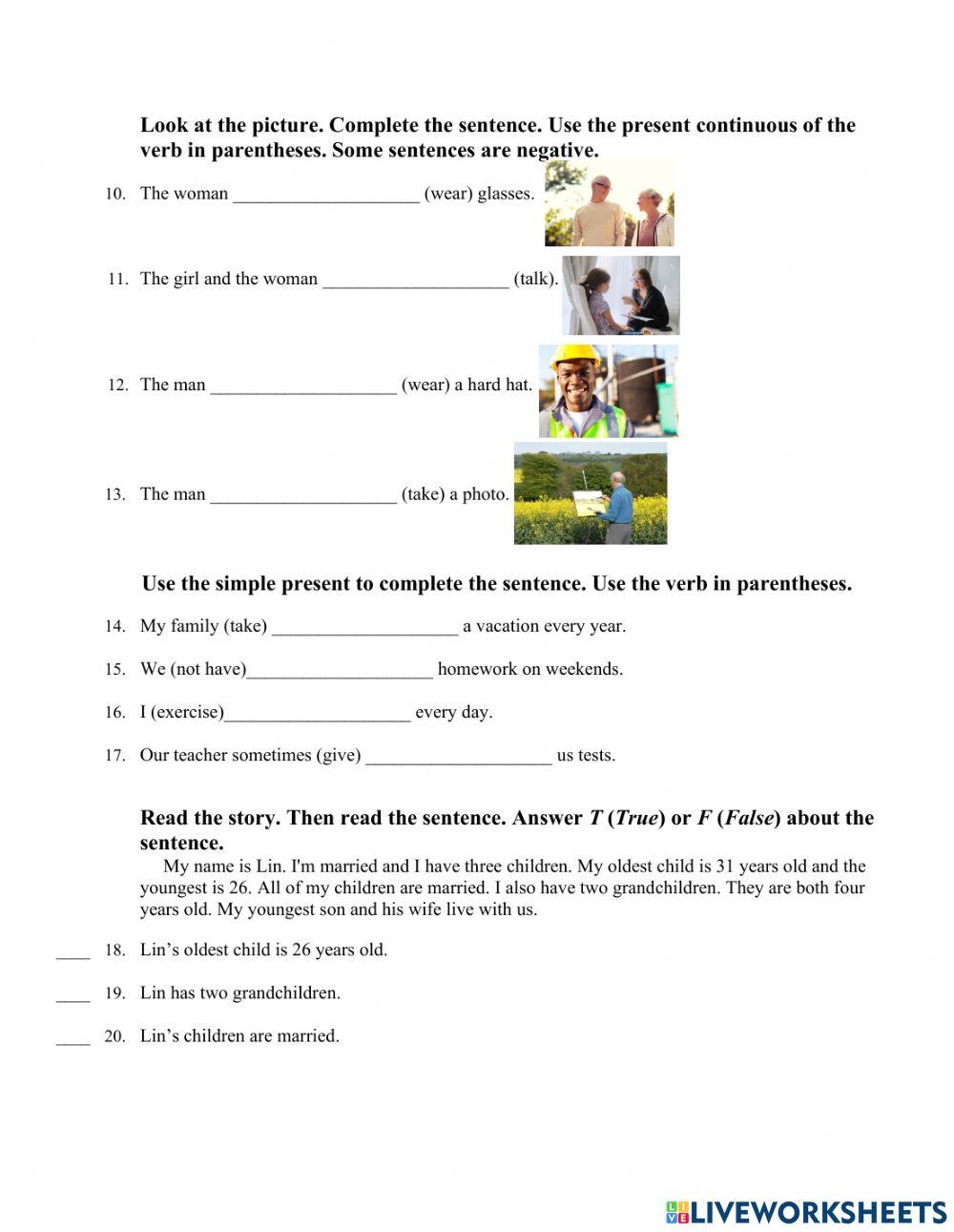 Present simple and present continuous remedial quiz