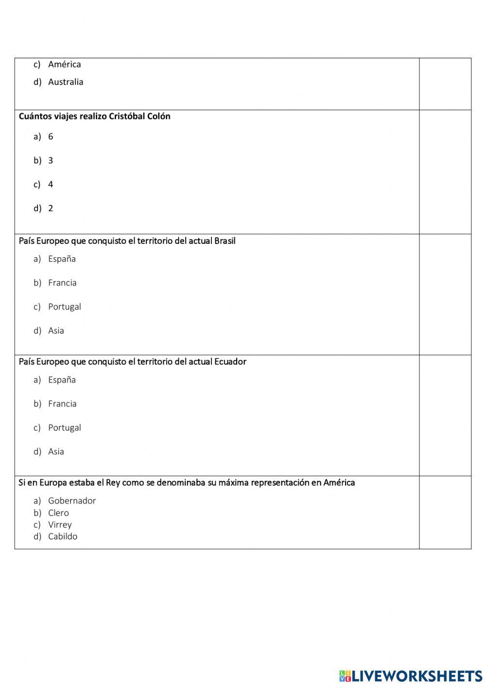 Cuestionario Sociales 8vo