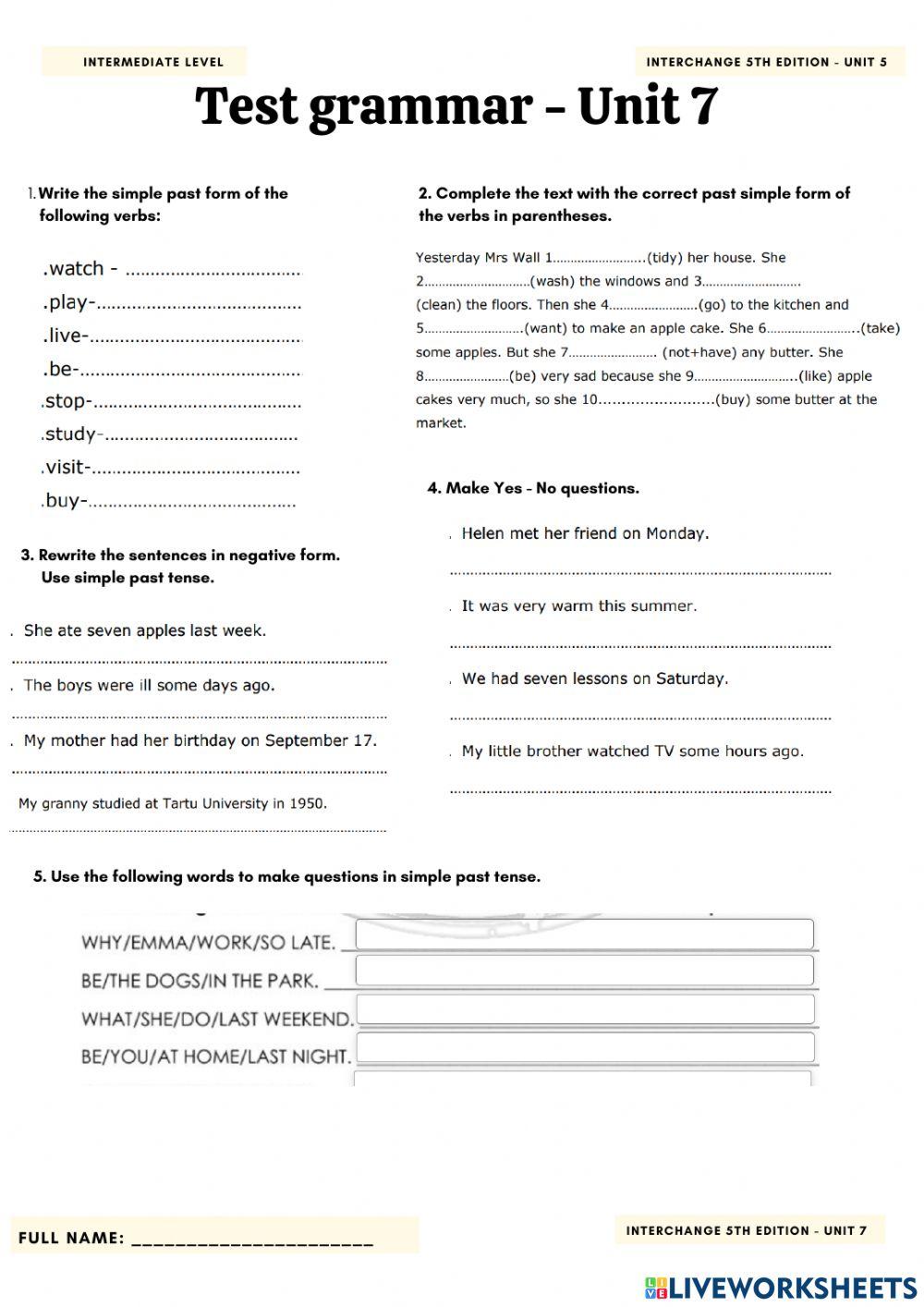 Test grammar - unit 7