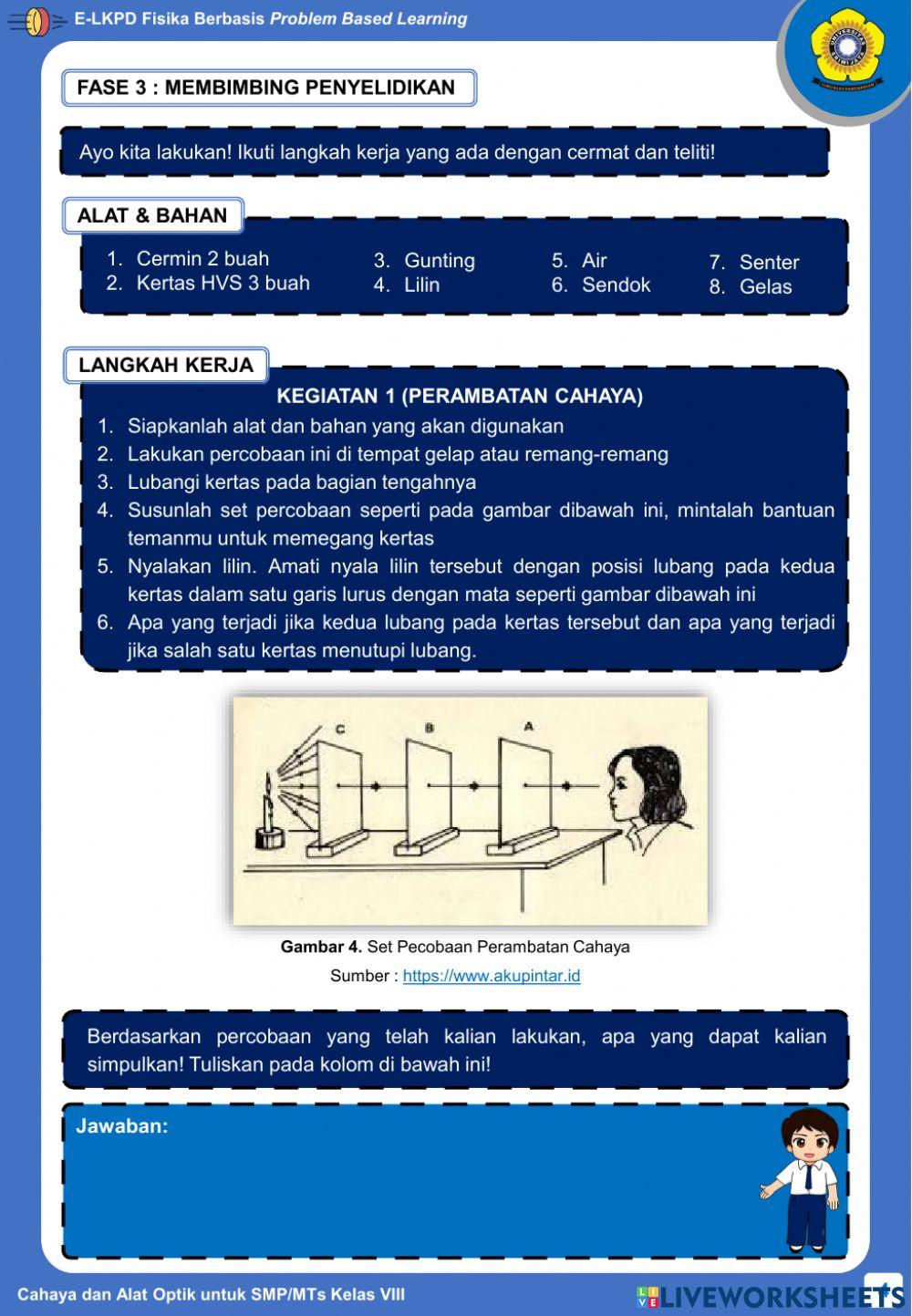 E-LKPD Fisika Berbasis PBL - Kegiatan 1 - Sifat-Sifat Cahaya