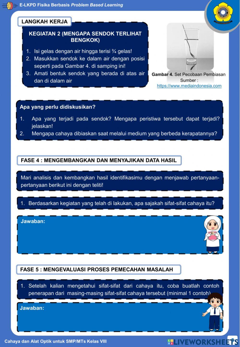 E-LKPD Fisika Berbasis PBL - Kegiatan 1 - Sifat-Sifat Cahaya
