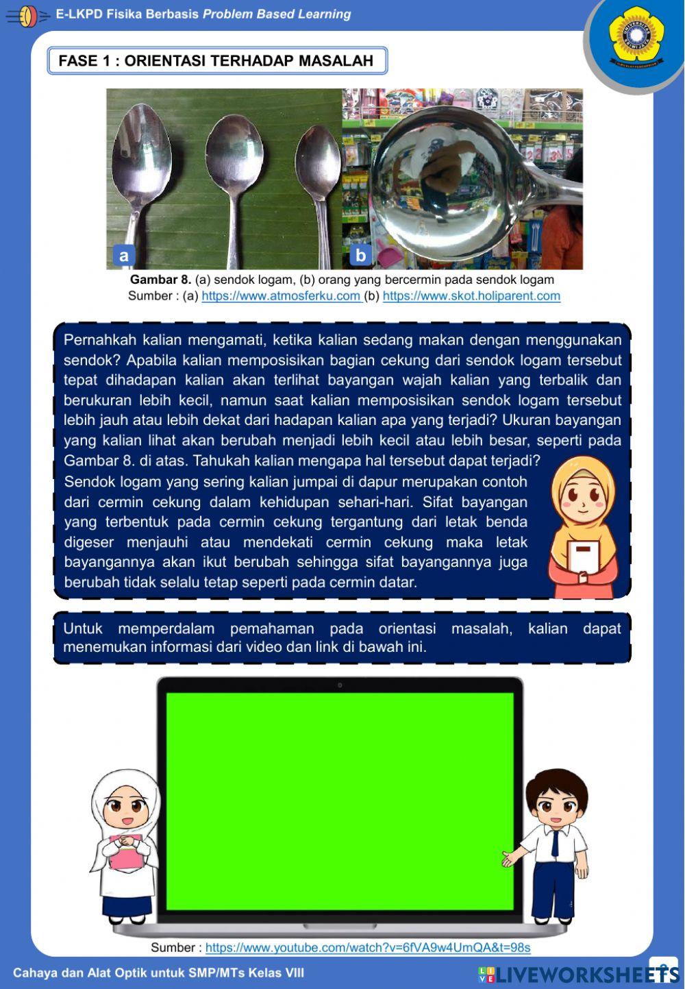 E-LKPD Fisika Berbasis PBL - Kegiatan 3 - Pembentukan Bayangan pada Cermin Cekung