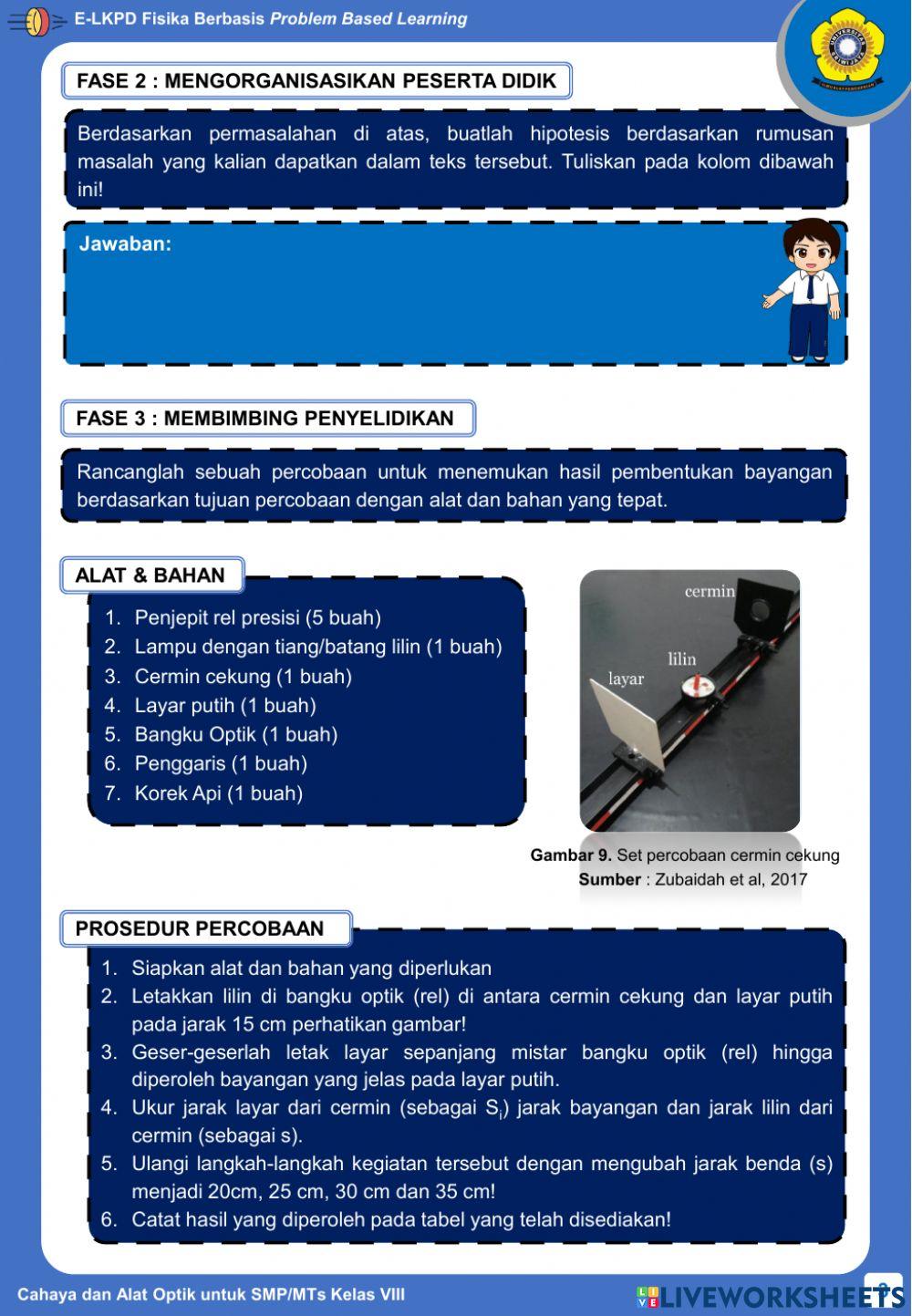 E-LKPD Fisika Berbasis PBL - Kegiatan 3 - Pembentukan Bayangan pada Cermin Cekung