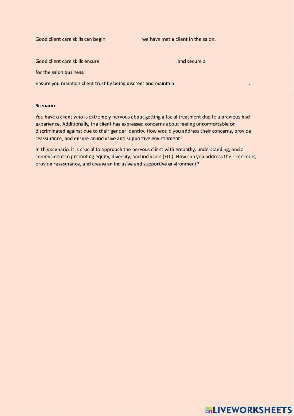 Beauty Therapy Level 2 Baseline assessment