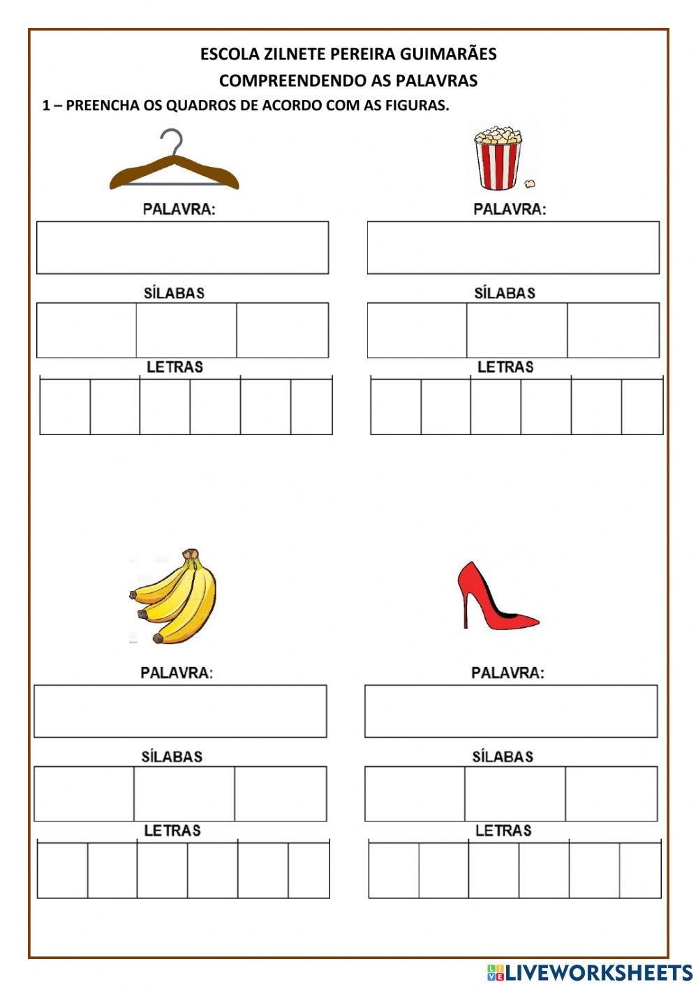 Identificando as partes das palavras