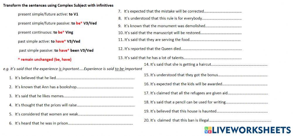 Complex Subject transformation