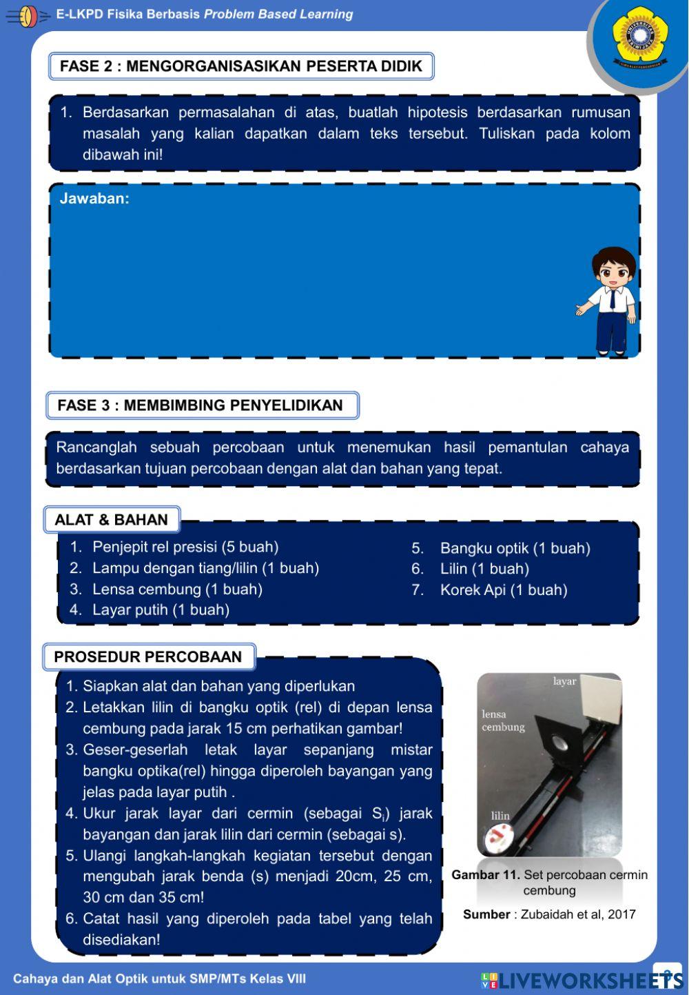 E-LKPD Fisika Berbasis PBL - Kegiatan 4 - Pembentukan Bayangan pada Cermin Cembung