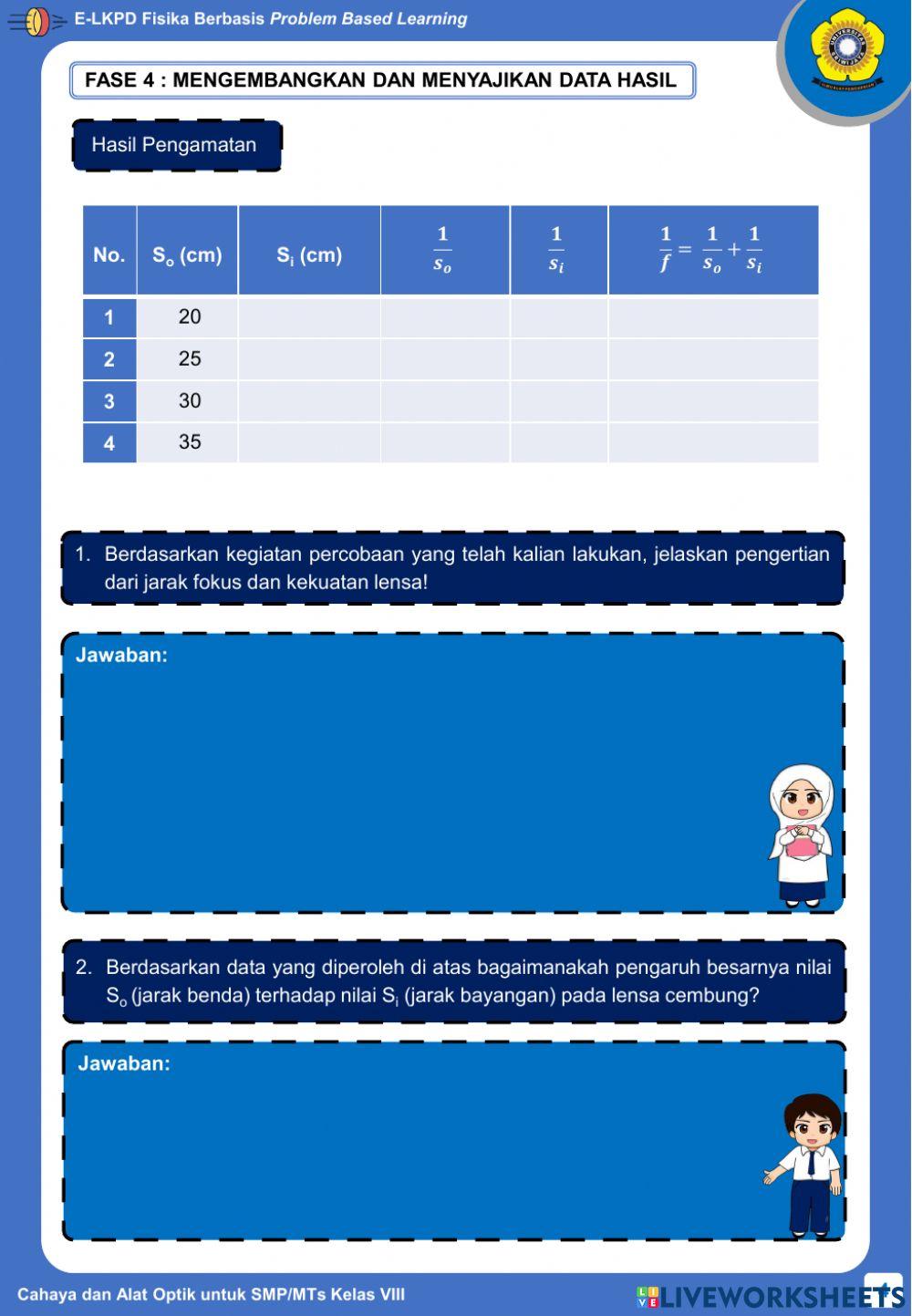 E-LKPD Fisika Berbasis PBL - Kegiatan 4 - Pembentukan Bayangan pada Cermin Cembung
