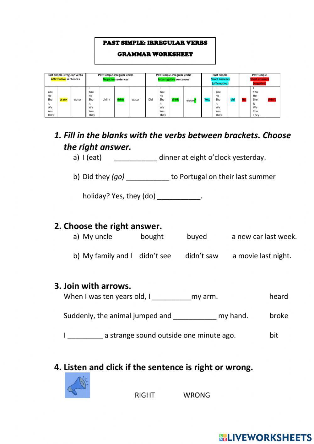 Past simple-irregular verbs-exercises