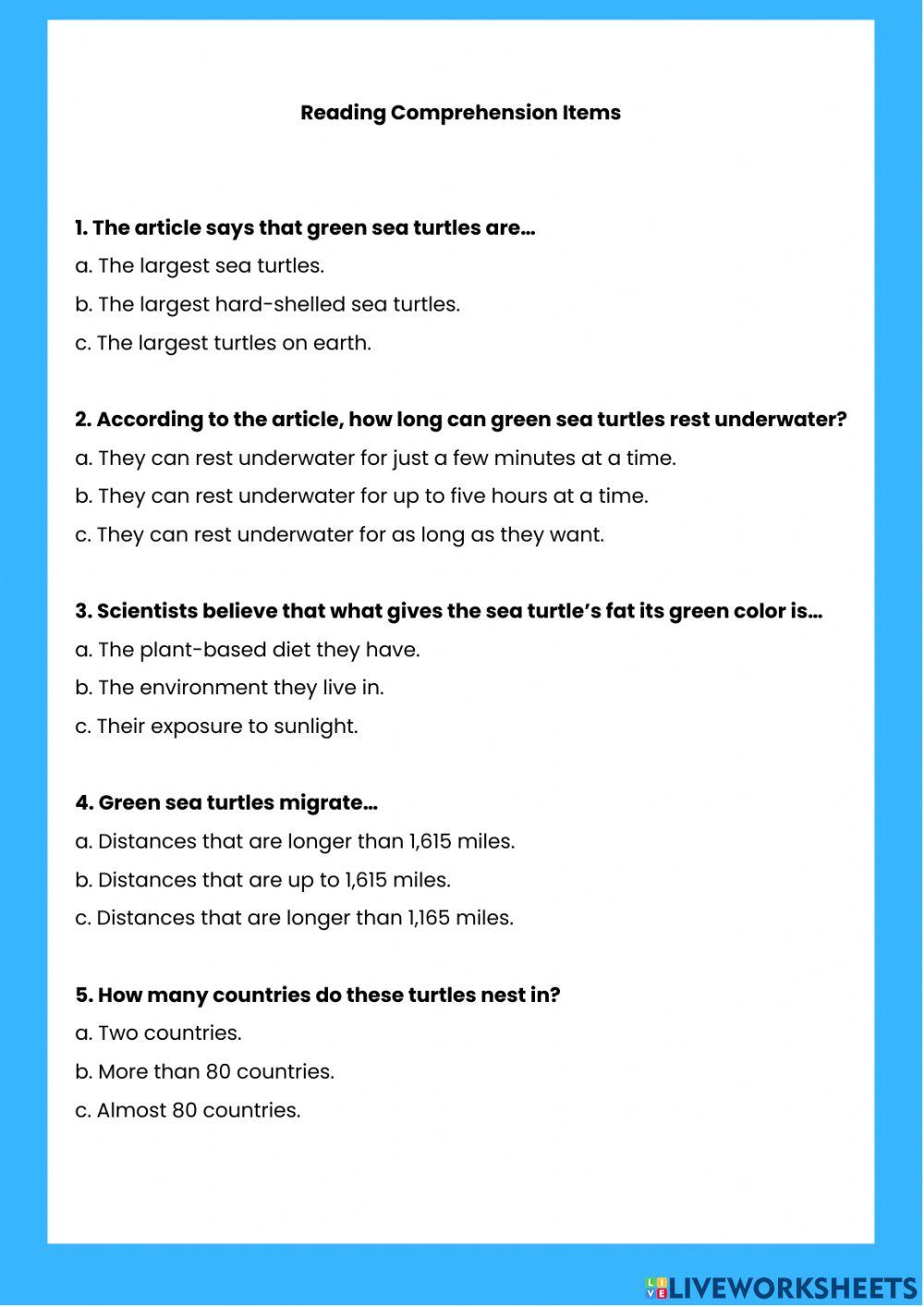 Green Sea Turtles Reading