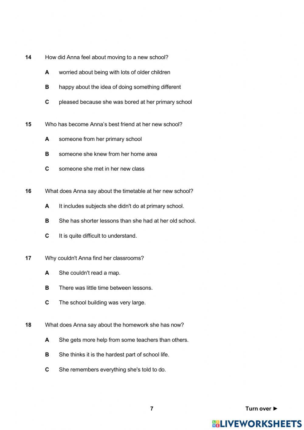 ENGLISH TEST - Reading A2