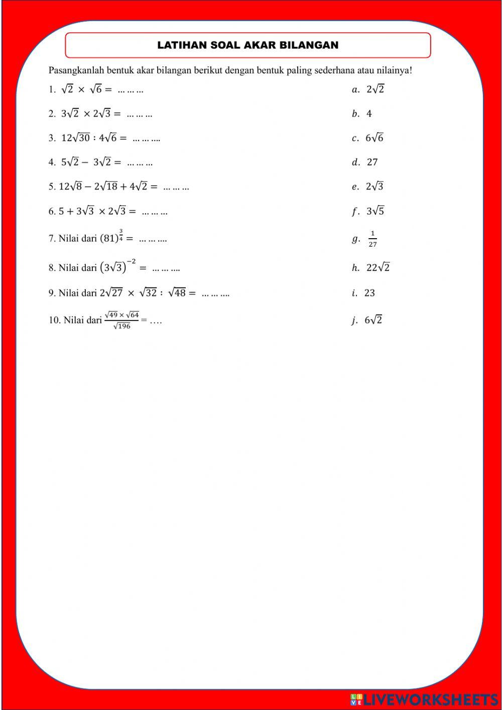 Bilangan Berpangkat dan Akar Bilangan