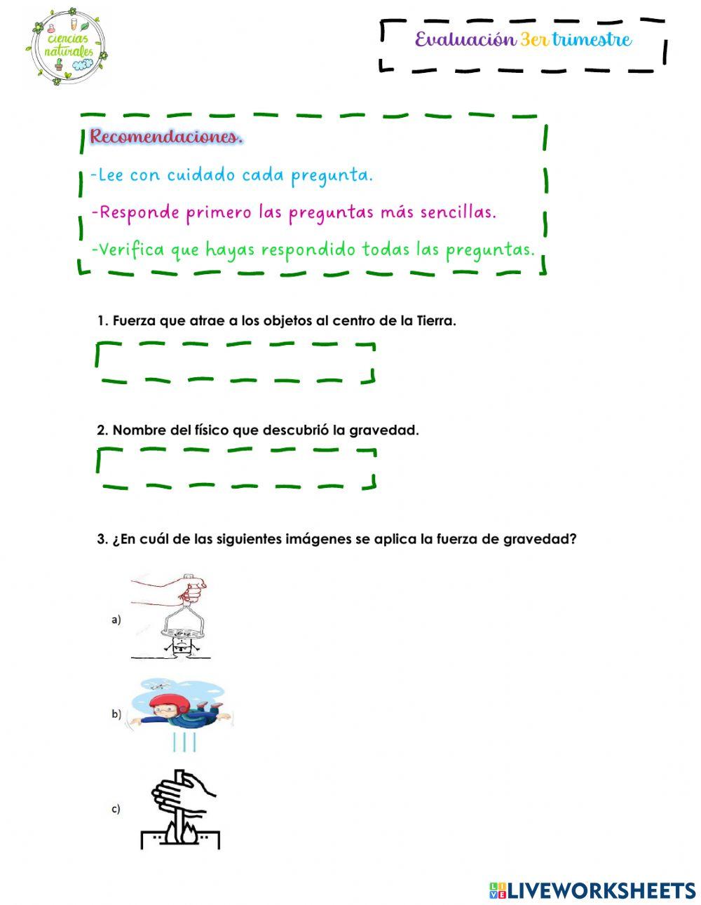 Evaluación trimestral Ciencias Naturales