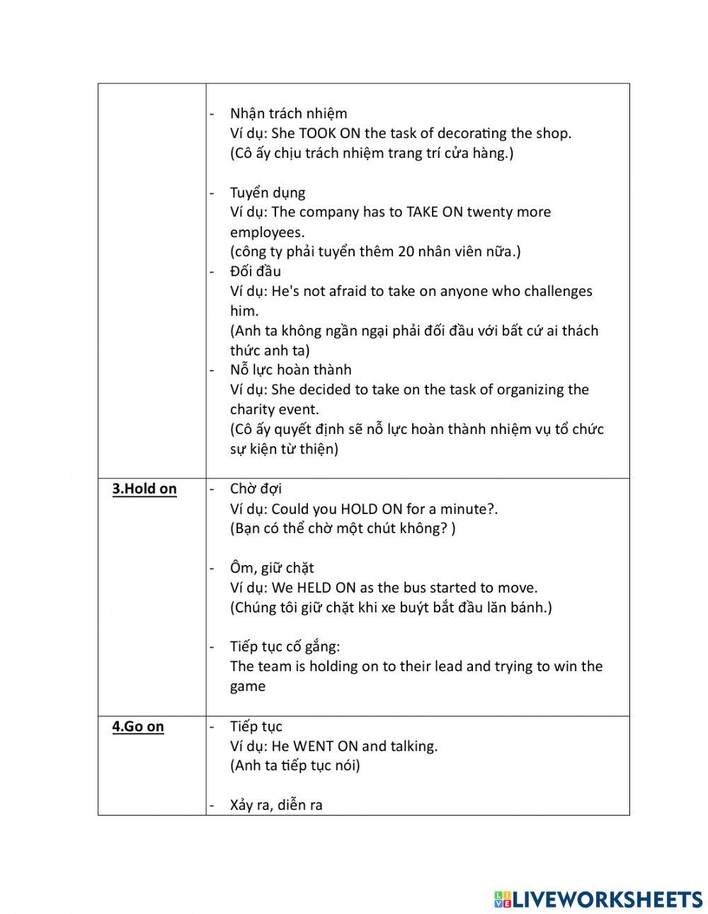 Phrasal Verbs (with 'ON')