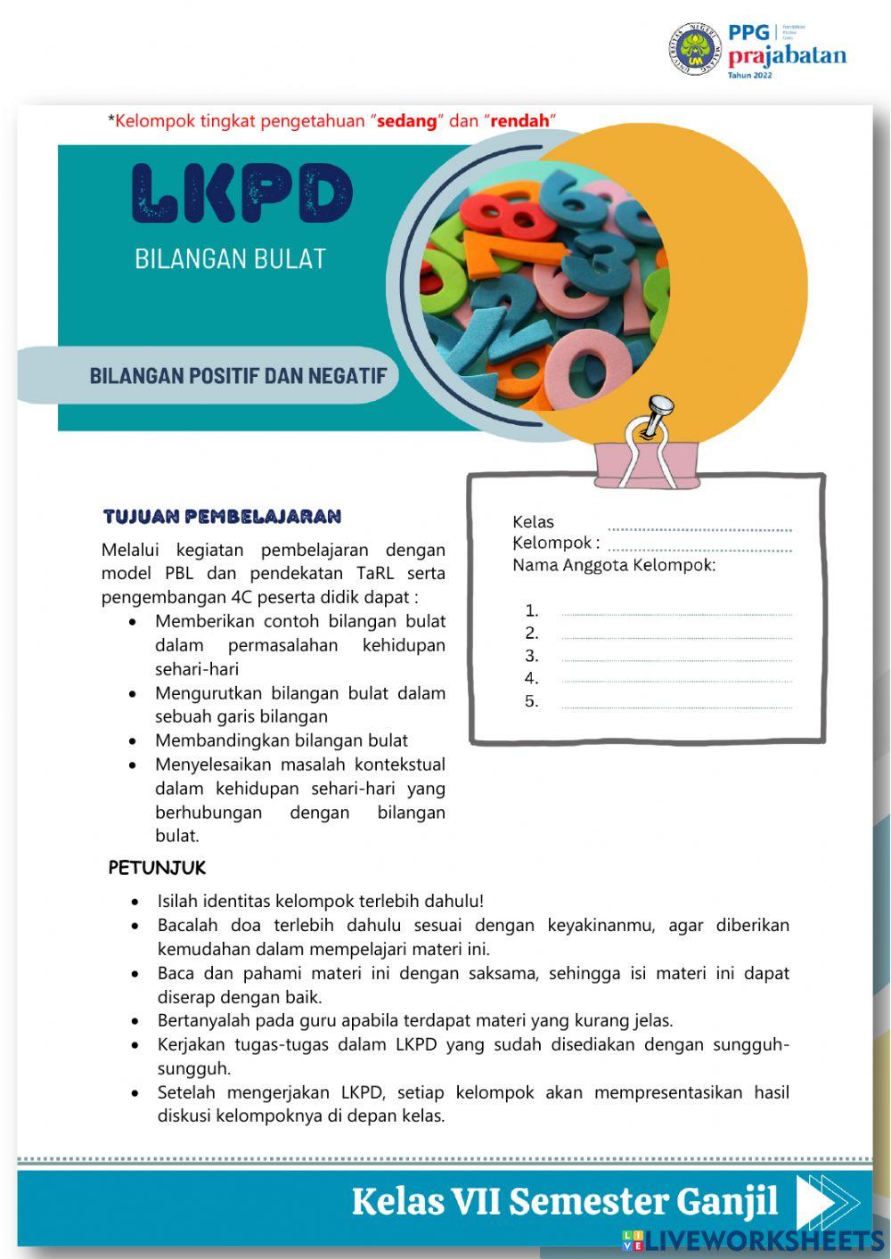 LKPD Bilangan Bulat Kelas 7