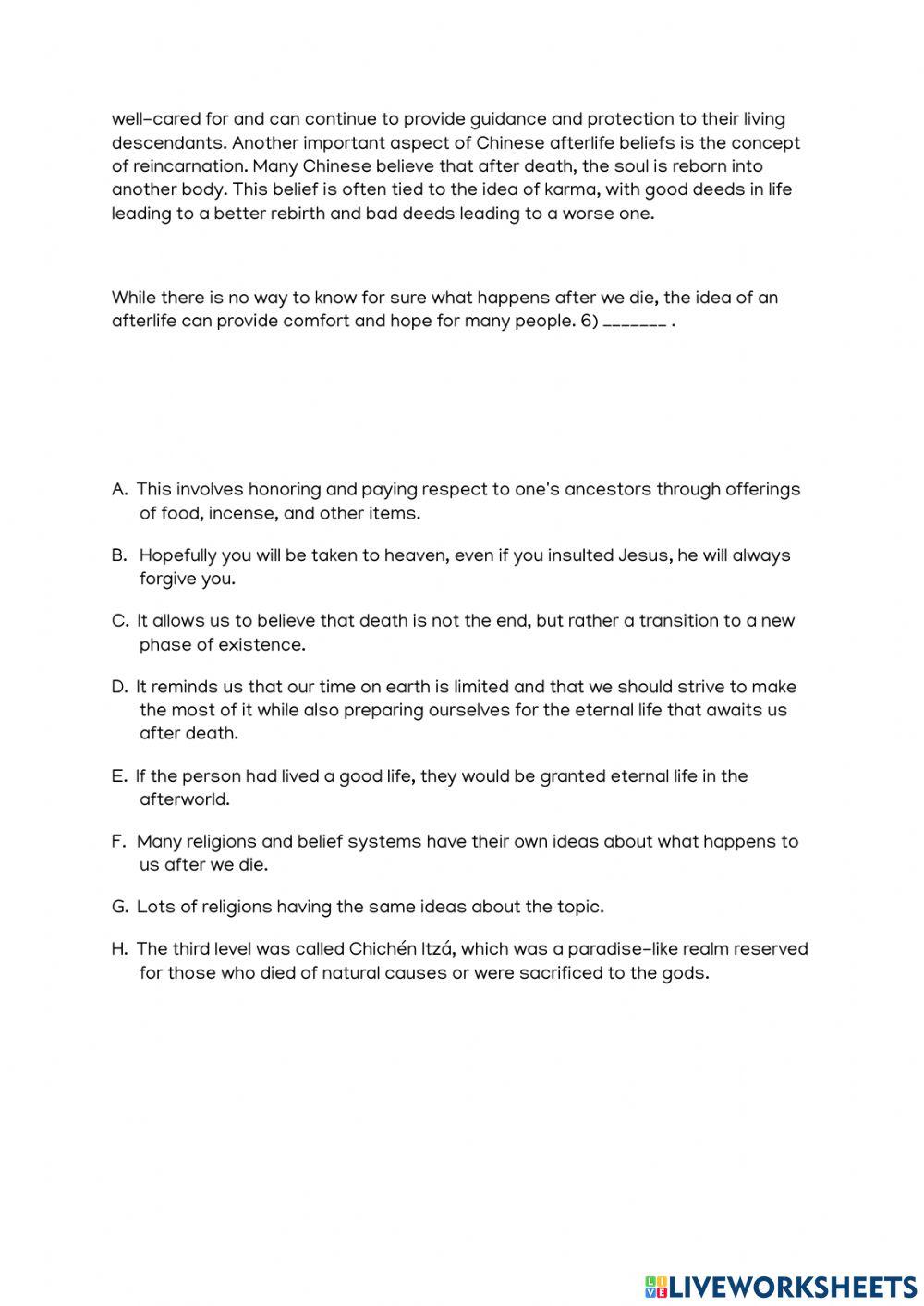 Afterlife project 7087102 | newaccount | Live Worksheets