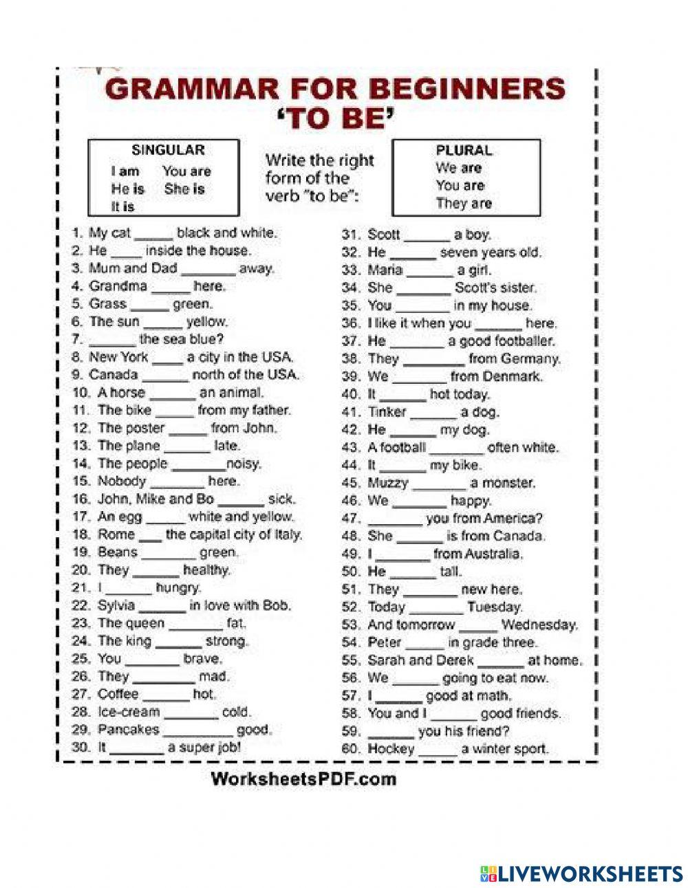 Verb to be am is are online exercise for live worksheets