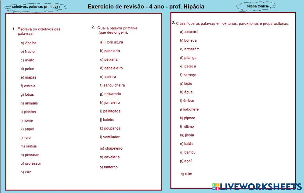 Revisão português - 4o ano