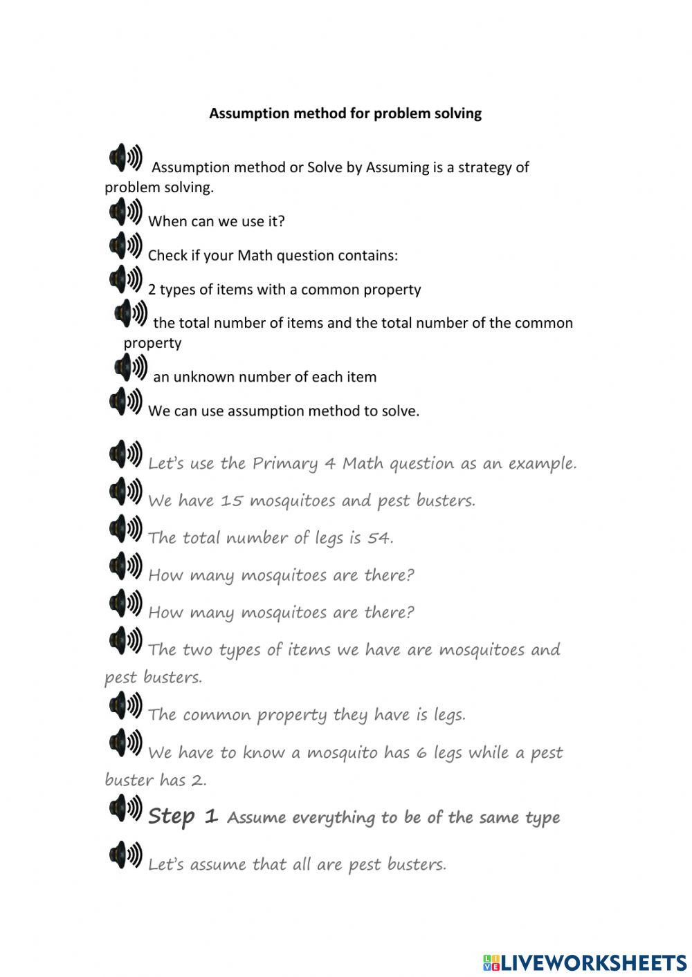 Assumption method for problem solving