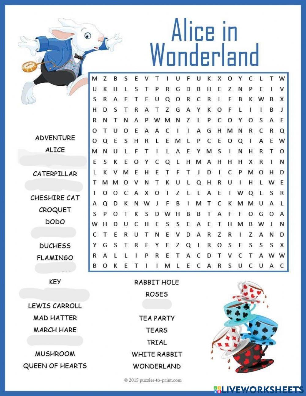 7086578 Alice in wonderland word search