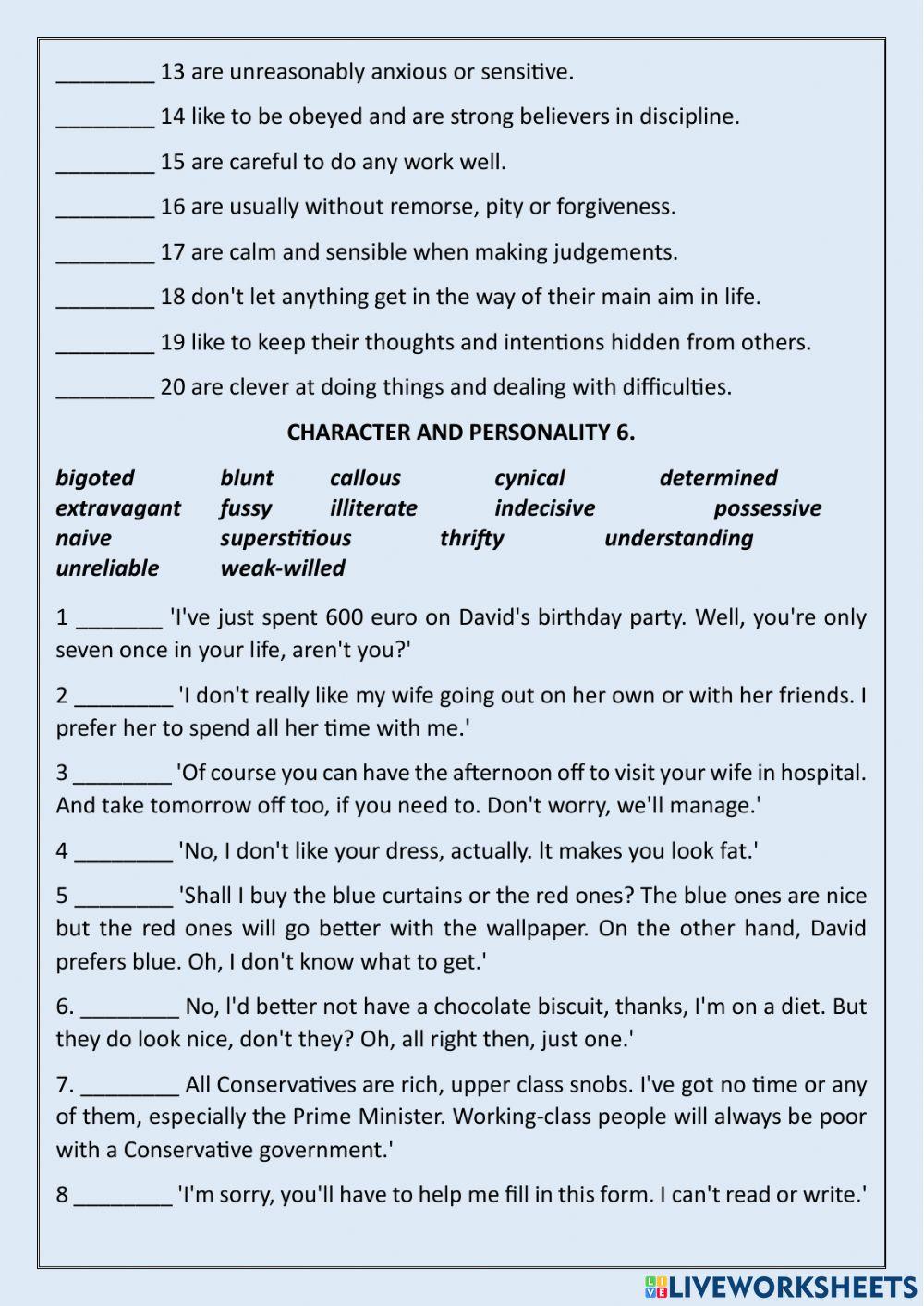 Character and personality 2