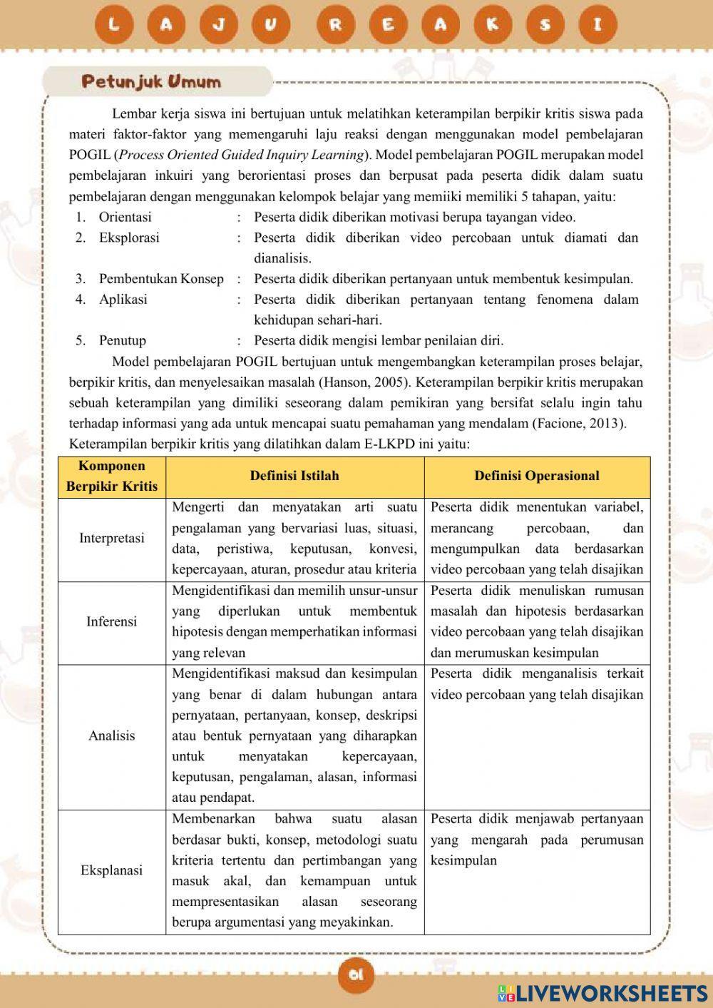 E-LKPD LAJU REAKSI FAKTOR KONSENTRASI