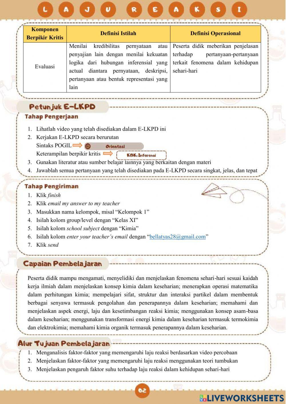 E-LKPD LAJU REAKSI FAKTOR SUHU