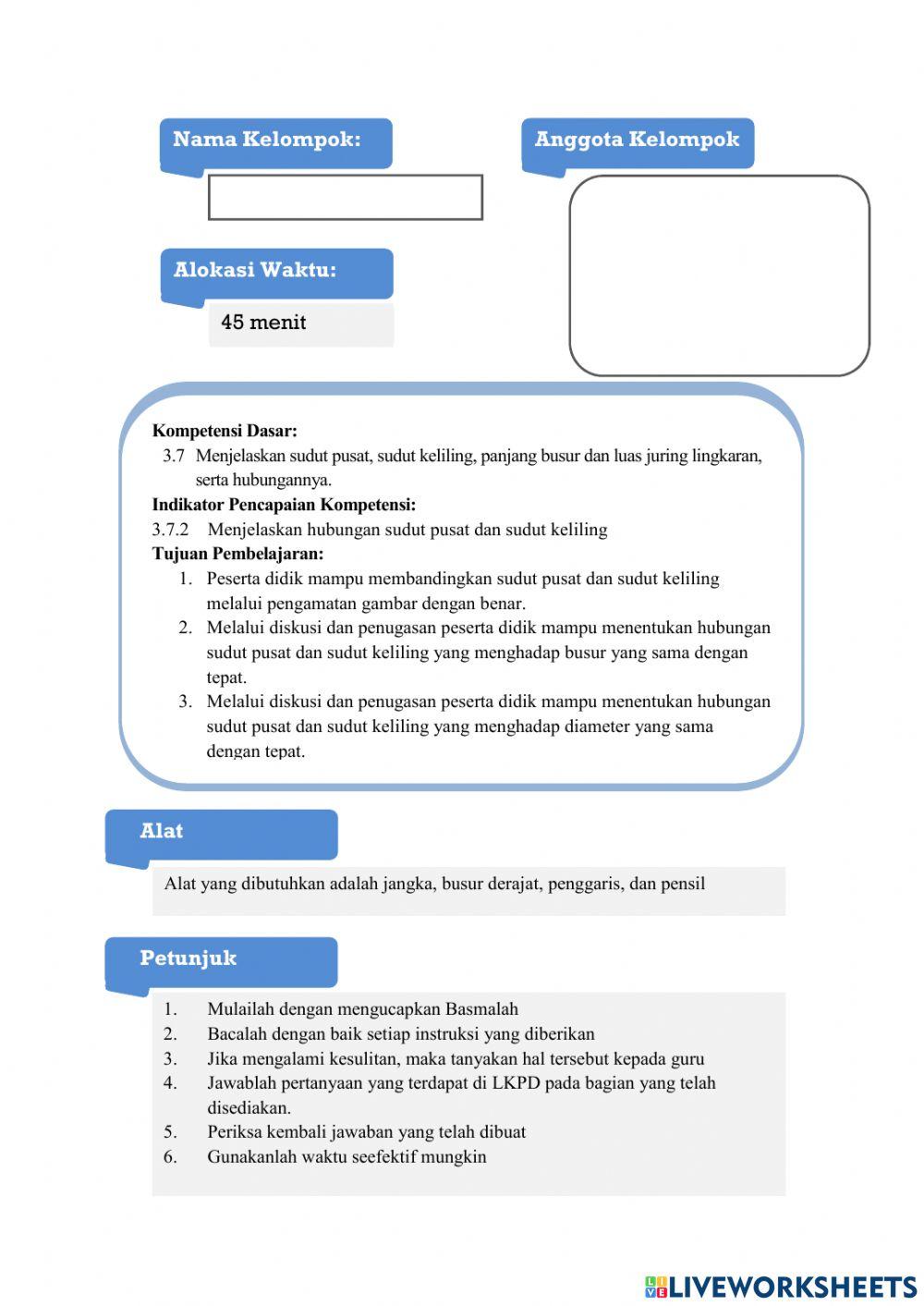 LKPD 2 Sudut Pusat dan Sudut Keliling Lingkaran