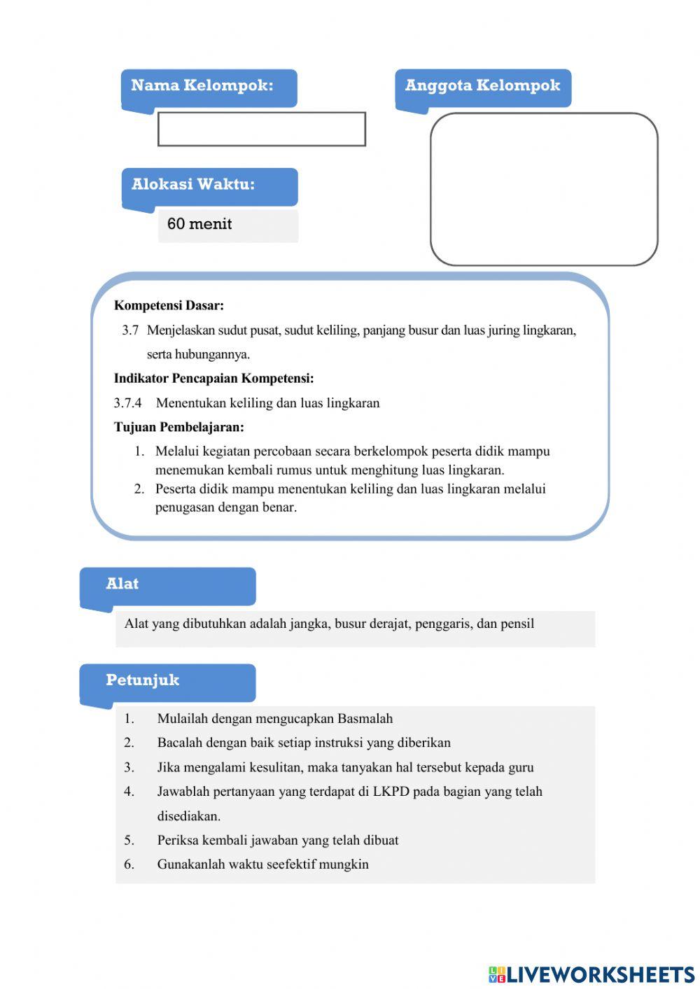 LKPD 4 Keliling dan Luas Lingkaran
