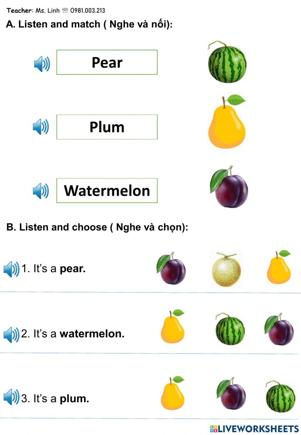 B2.9 Fruits ( pear, watermelon, plum)