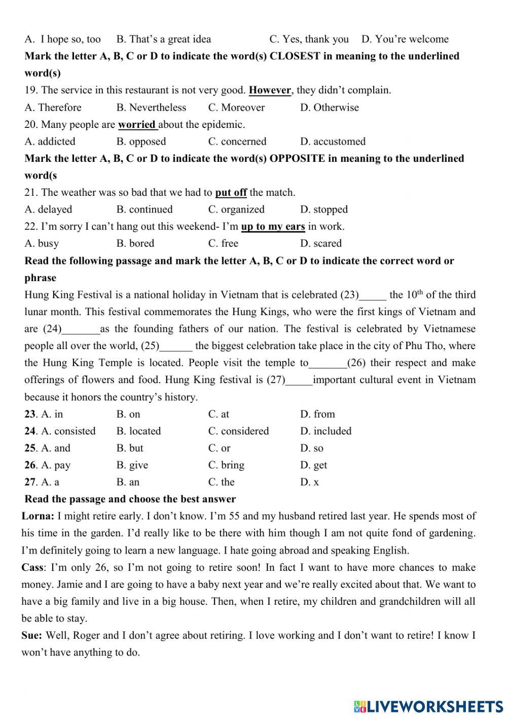 Grade 9A- Test 01 (2023)