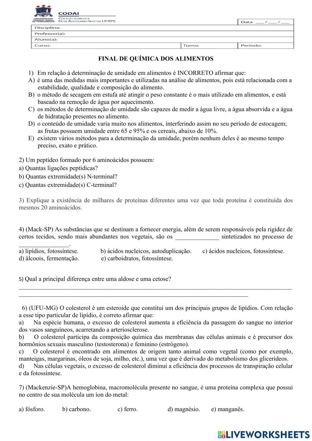 Final de Química dos Alimentos 2
