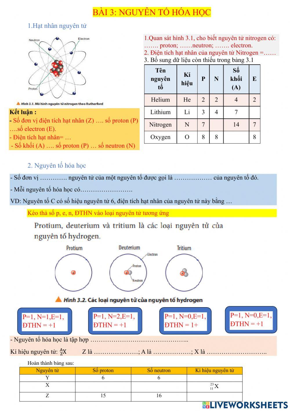Bài 3 Nguyên tố hóa học tiết 1