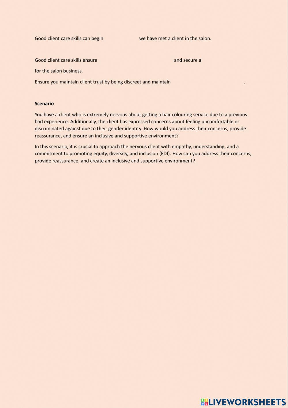 Hairdressing baseline assessment