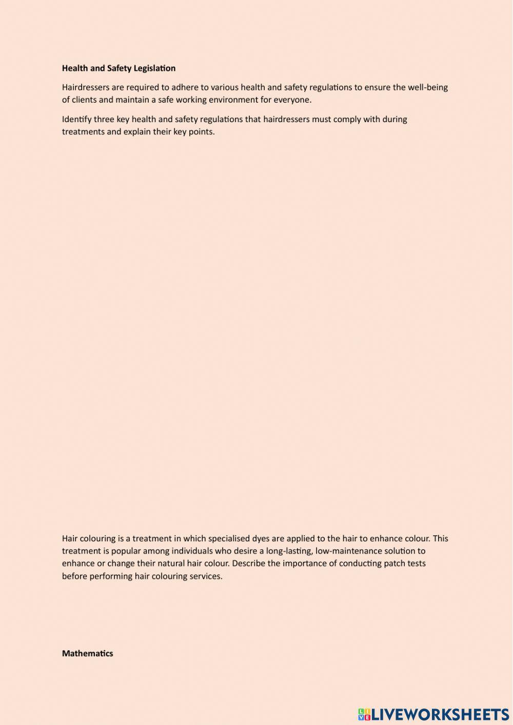 Hairdressing baseline assessment