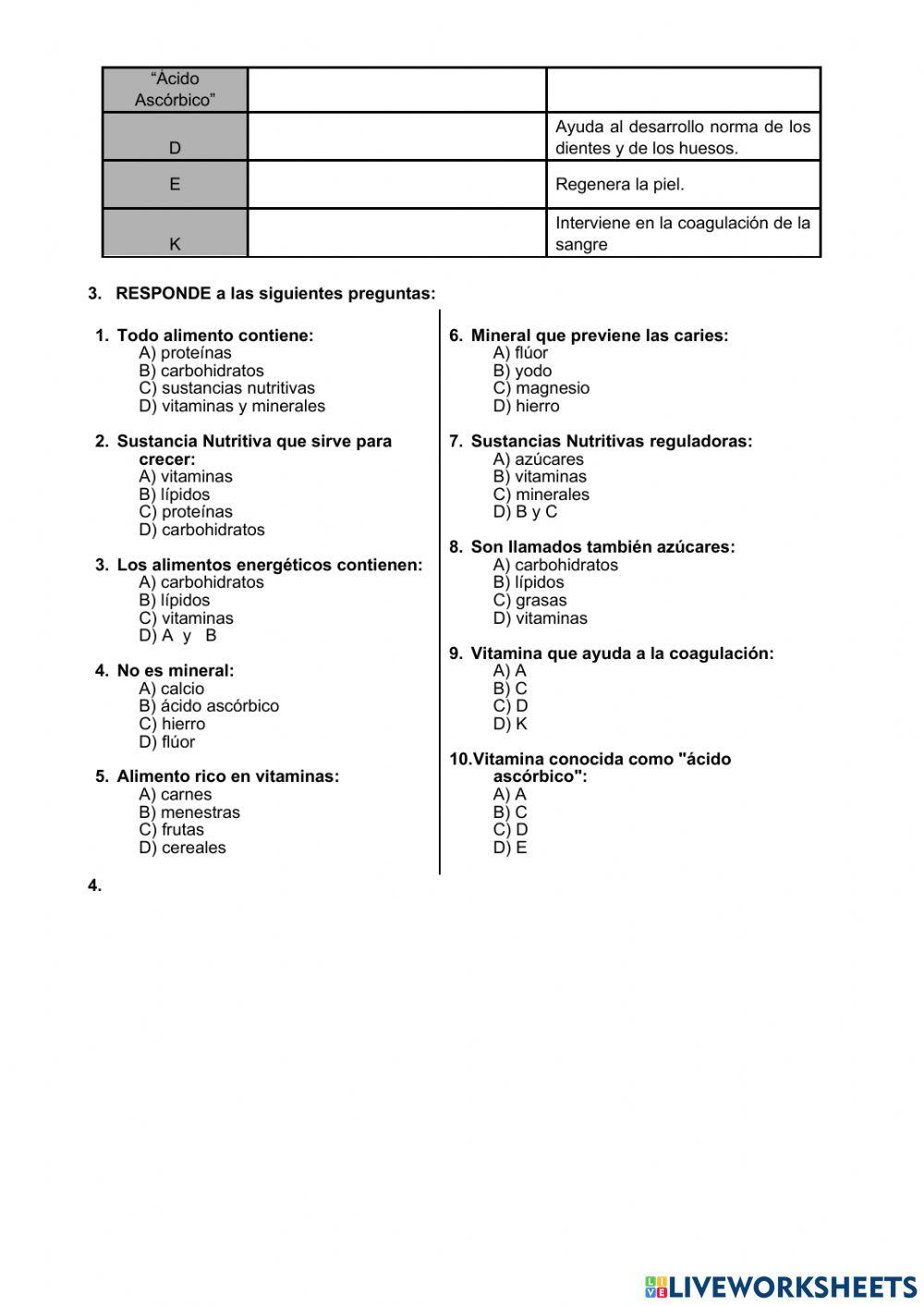Los alimentos: tipos de nutrientes