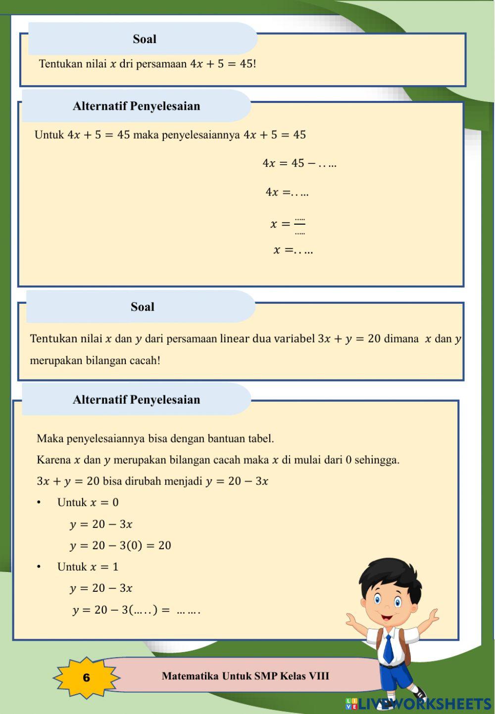 Persamaan linear satu variabel dan persamaan linear dua variabel