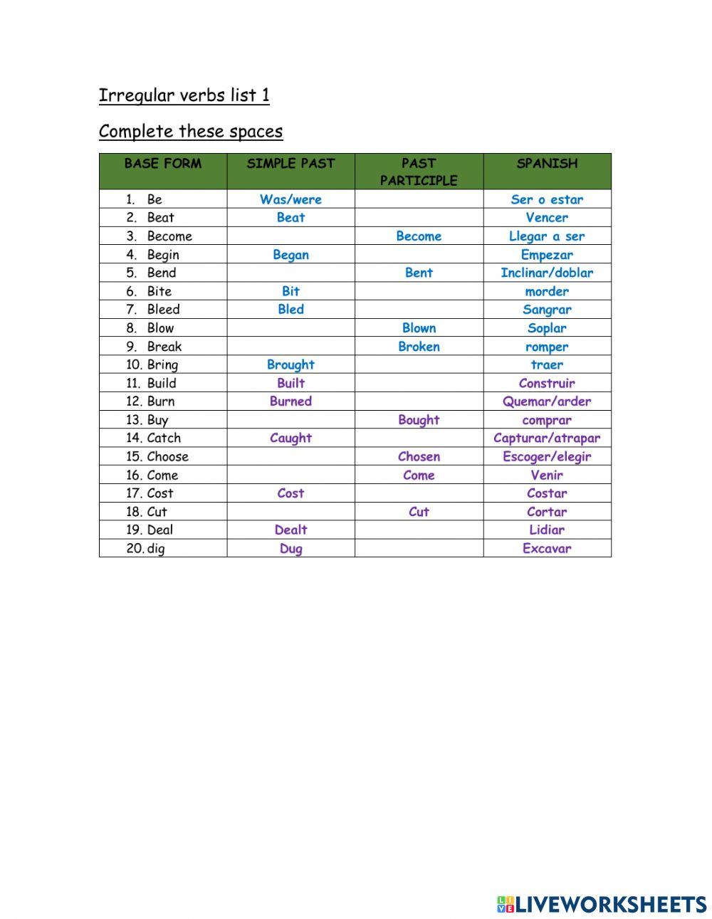 Irregular verbs