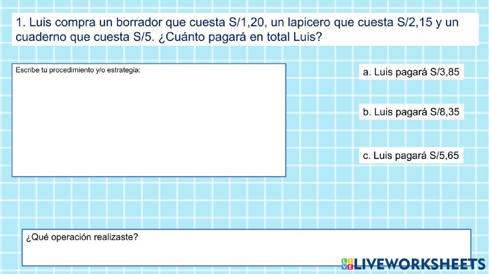 Problemas con dinero en soles y céntimos